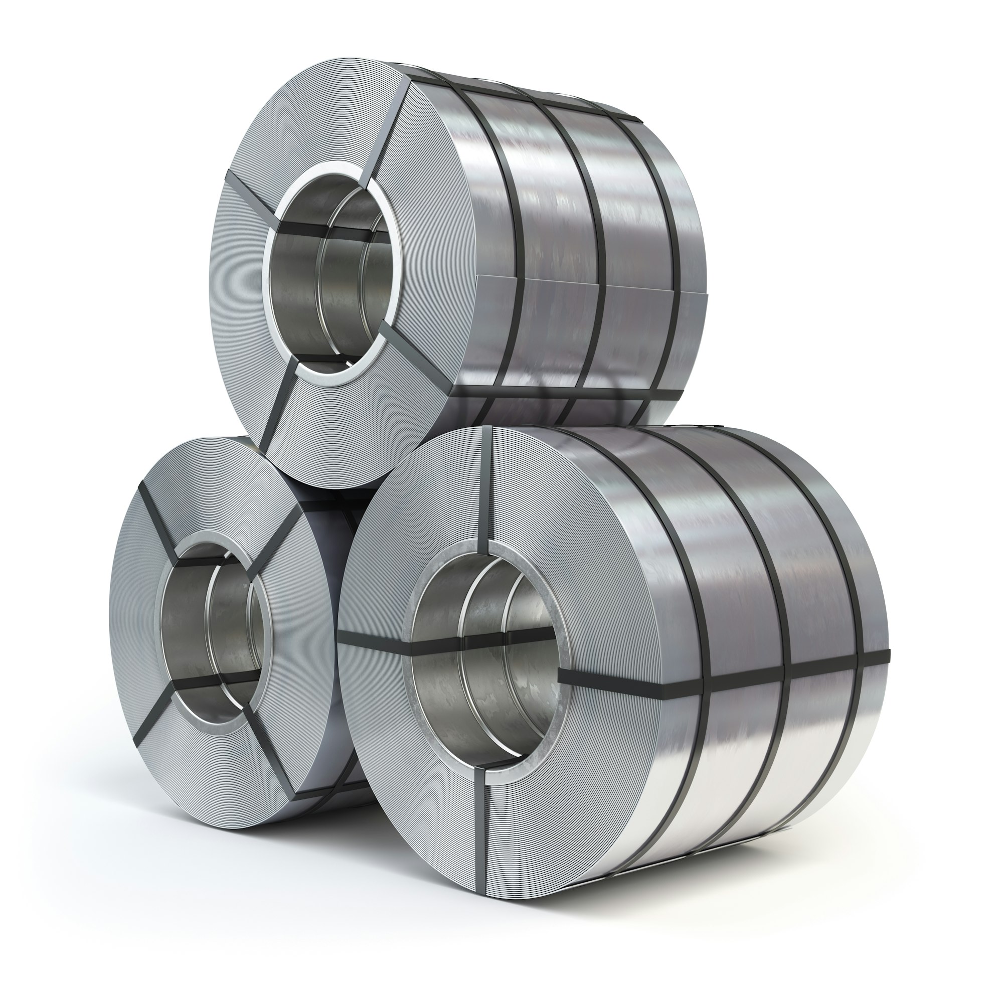 Rolls of rolled steel sheet isolated on white background. Produc